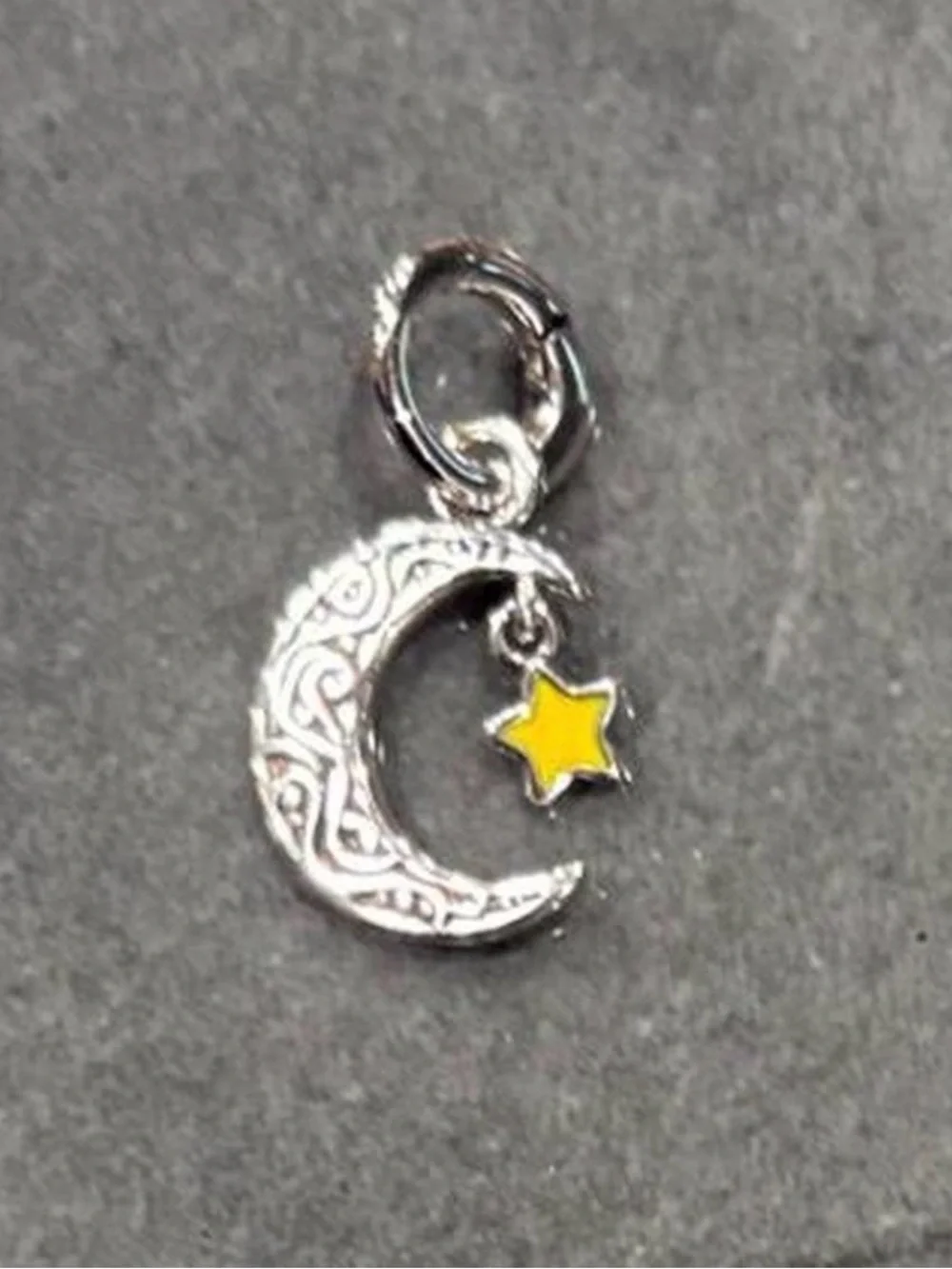 Stamped 925 Sterling Silver Crescent Moon with Yellow Star Charm Pendant